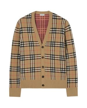 Burberry Check Wool Blend Cardigan - Brown