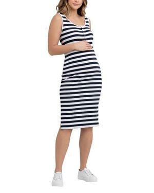 Ripe Maternity Lee Stripe Snap Button Maternity/Nursing Dress - Blue