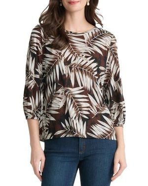 Jones New York Button Shoulder Palm Print Top - Black
