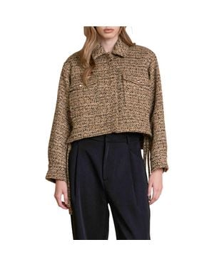 Endless Rose Side Tie Crop Tweed Jacket - Black