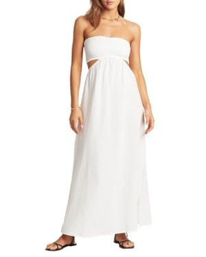 Sea Level Smocked Bodice Cotton Seersucker Cover-Up Dress - White