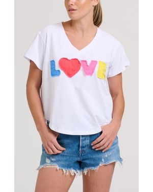 SHIRTY Raw Edge Appliqué V-Neck Cotton Blend T-Shirt - White
