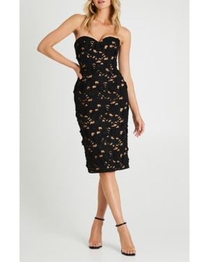 HELSI Lina Embroidered Floral Appliqué Strapless Cocktail Sheath Dress - Black