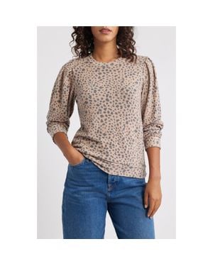 Loveappella Pleated Long Sleeve Brushed Jersey Top - Gray