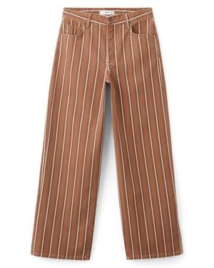Mango Stripe Straight Leg Jeans - Brown