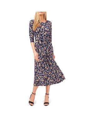 Chaus Floral Tie Front Midi Dress - Blue