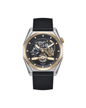 Heritor Amadeus Semi-Skeleton Leather-Band Watch - Multicolor