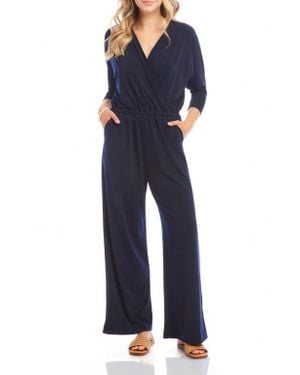 Karen Kane Travel Jersey Wide Leg Jumpsuit - Blue