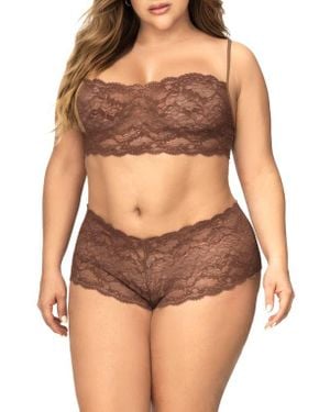 MAPALE Lace Bralette & Boyshorts Set - Brown