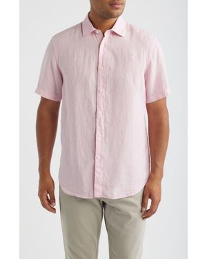 Bugatchi Orson Shaped Fit Short Sleeve Linen Button-Up Shirt - Pink