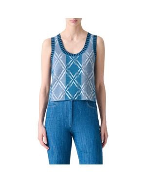 Akris Punto Diamond Jacquard Sweater Tank - Blue