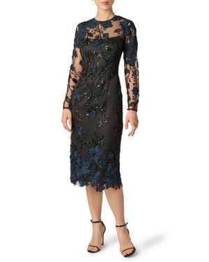 Aidan Mattox 3D Embroidered Sequin Cocktail Dress - Black