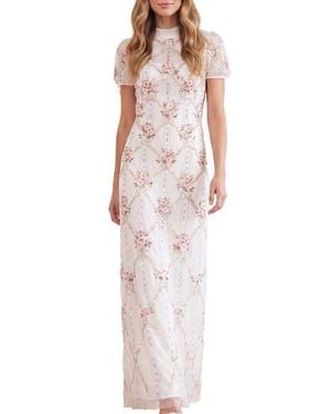 Needle & Thread High Neck Embroidered Maxi Gown - Multicolor