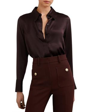 Reiss Ameira Silk Button-Up Shirt - Red