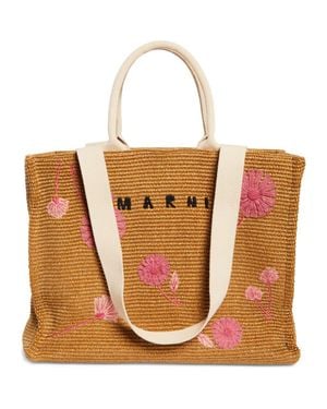 Marni Large Floral Embroidered Tote - Brown