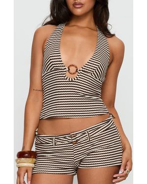 Princess Polly Olimpia Stripe O-Ring Halter Top - Brown