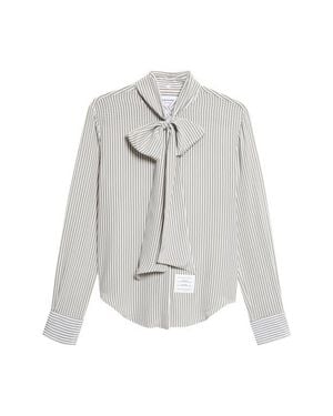 Thom Browne Detachable Collar Stripe Silk Button-Up Shirt - White