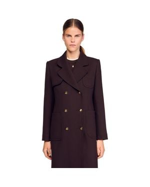 Sandro Structured Long Double-Breasted Coat - Purple