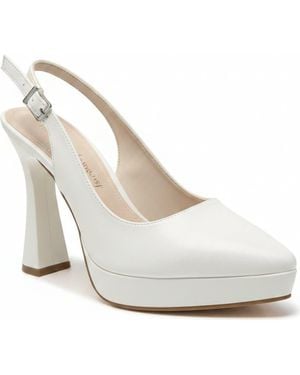 Forever & Always Shoes Corin Pointed Toe Slingback Wedding Platform Pump - White