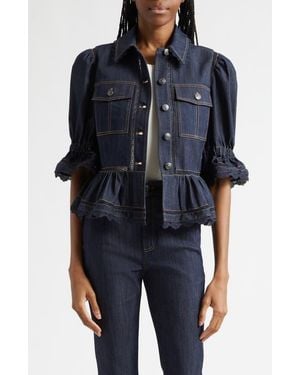 Cinq À Sept Guipure Lace Trim Peplum Jacket - Blue