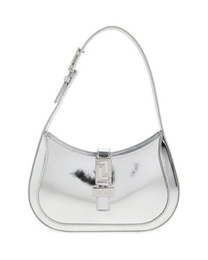 Versace Small Greca Metallic Leather Hobo Bag - Gray