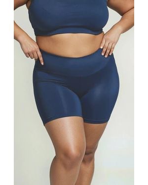 Calypsa Plus Size Mid-Thigh Swim Shorts - Blue