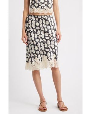 Doen Elowette Floral Lace Hem Silk Skirt - Black