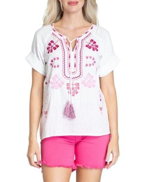Apny Embroidered Peasant Top - Pink