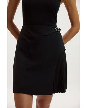 Karen Millen Buckle Pleated Mini Skirt - Black