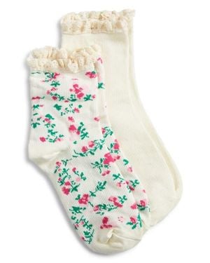 Stems Assorted 2-Pack Lace Trim Floral Socks - White
