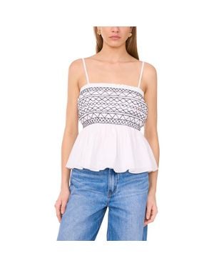 1.STATE Contrast Smock Detail Cotton Peplum Top - Blue