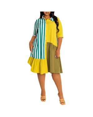 Buxom Couture Mixed Print Shirtdress - Yellow