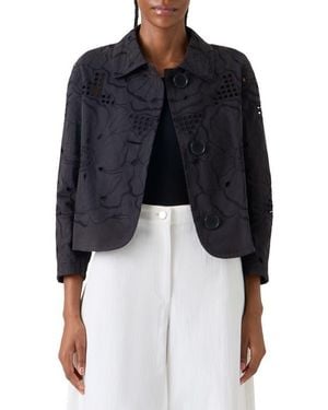 Akris Punto Flower Eyelet Cotton Poplin Crop Jacket - Black