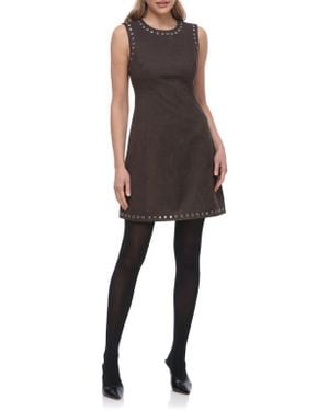 Bagatelle Grommet Sleeveless Faux Suede A-Line Dress - Multicolor