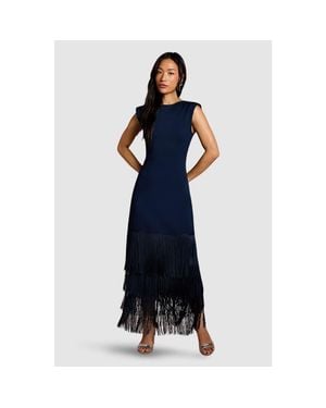 Coast Bandage Knit Fringed Hem Midi Dress - Blue