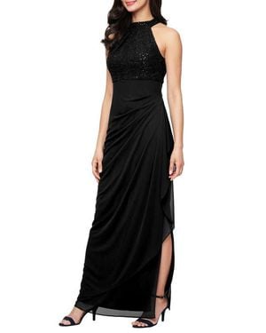 Alex Evenings Lace & Sequin Sleeveless Gown - Black