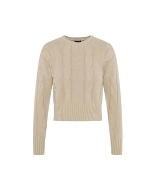 BuHu Cable Round Neck Textured Knit Sweater - Natural