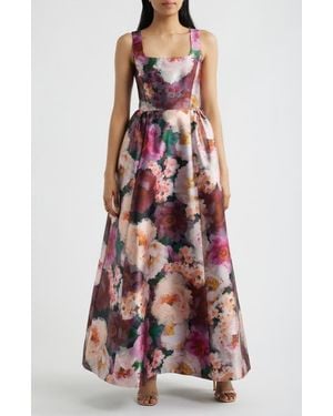 Julia Jordan Floral Print Mikado Gown - Red