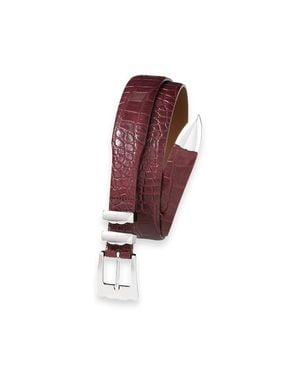 Paul Fredrick Crocodile Embossed With Metal Keeper & Tip Belt - Red