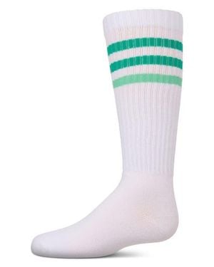 Memoi Twotone Varsity Stripe Knee High Socks - Green
