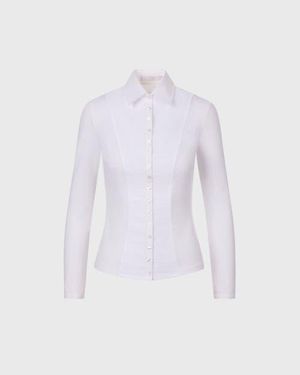 Anne Fontaine Collar Clodie Pleated Cotton Shirt With Pointed Collar - White