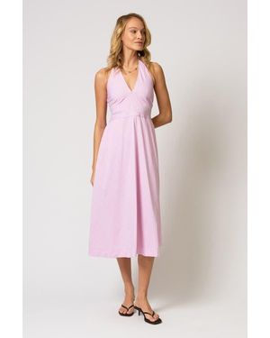 Central Park West Ora Poplin Stripe Halter Dress - Pink