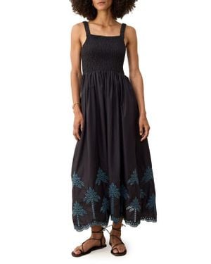 Marine Layer Selene Fit & Flare Eyelet Embroidered Sundress - Black