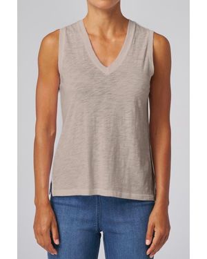 Franne Golde Slub Jersey V-Neck Sleeveless Tank - Blue
