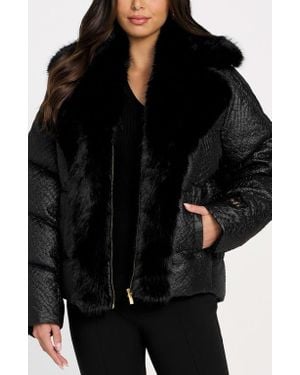 Marciano Estella Quilted Puffer Jacket With Faux Fur Trim - Black