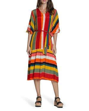 Apny Stripe Belted Dress - Orange