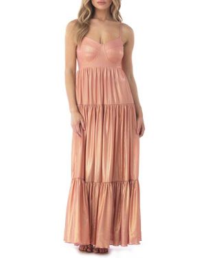 Sky Metallic Tiered Maxi Dress - Orange