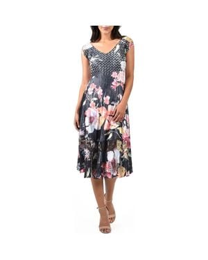 Komarov Bright Floral Cap Sleeve Charmeuse Dress - Blue
