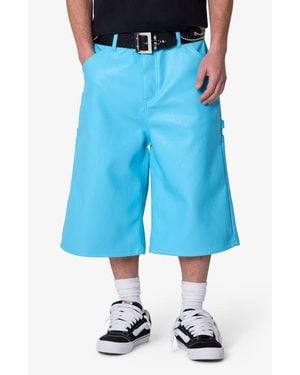 MNML Ultra Baggy Faux Leather Work Shorts - Blue