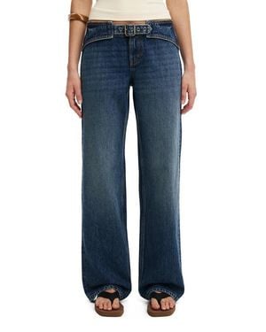 Cotton On Belted Low Rise Straight Leg Jeans - Blue
